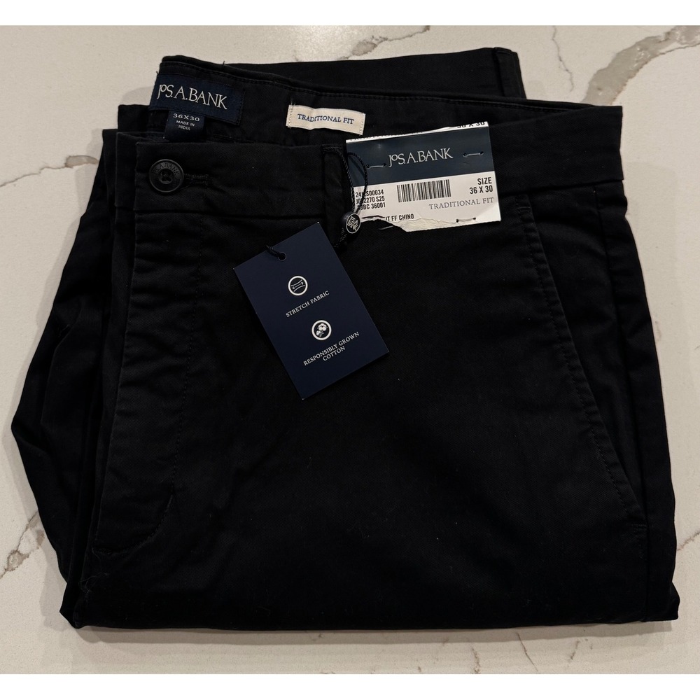 Jos. A. Bank Mens Traditional Fit Chino Pants Black Stretch Cotton 36x30 NEW